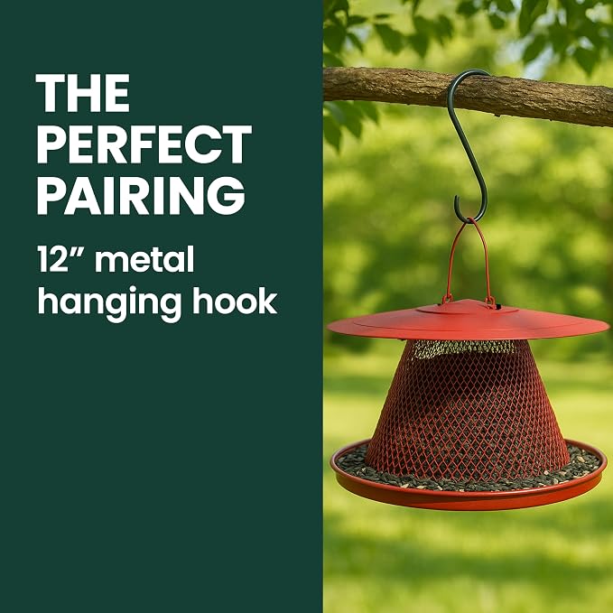 Perky-Pet Red Cardinal Wild Bird Feeder, 2.5 lb Seed Capacity | Holds Up to 15 Birds Simultaneously, Metal Hanging Feeder for Outdoors, Mesh Design, Built-In Hook & Circular Tray, C00322