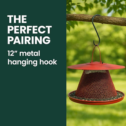 Perky-Pet Red Cardinal Wild Bird Feeder, 2.5 lb Seed Capacity | Holds Up to 15 Birds Simultaneously, Metal Hanging Feeder for Outdoors, Mesh Design, Built-In Hook & Circular Tray, C00322