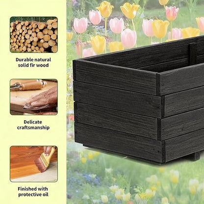 Fir Wood Raised Garden Bed Rectangular Planter for Outdoor Tomato Planter | For Herbs & Flowers Garden Includes Fabric Planter Liner, 4 Drainage Holes