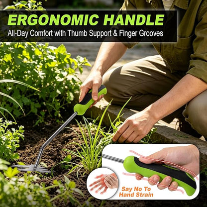Heavy Duty Hand Weeder Puller Tool, Stainless Steel Root Removal Tools for Deep Roots, Non-Slip Handle Manual Dandelion Remover for Garden, Lawn, Yard Weeding (1Pack-Green)