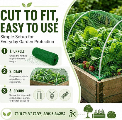 Garden Netting, 6.8 x 16.4 FT Bird Netting for Garden Plant Protection, Reusable Fine Mesh for Fruit Trees, Vegetable Plants, Blueberry Bushes, Raised Beds, Chicken Coop (6.8x16.4ft)
