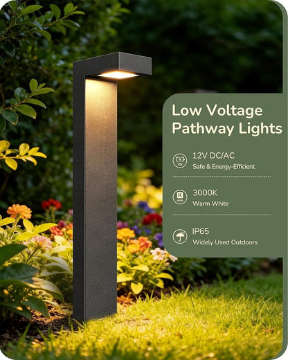 EDISHINE Low Voltage Pathway Lights Wired, 3000K 3.2W 50,000Hrs Waterproof LED Outdoor Landscape Lighting with Connectors, 12V Modern Cast-Aluminum Landscape Path Lights for Walkway Garden, 4 Pack
