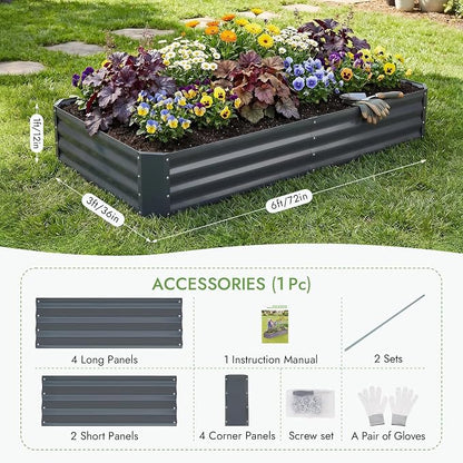 INNO STAGE Galvanized Raised Garden Bed Kit, 6x3x1FT Metal Raised Garden Beds for Vegetables, Rust-Resistant & Easy Assembly, Outdoor Raised Beds for Gardening, Flowers, Herbs (Grey)