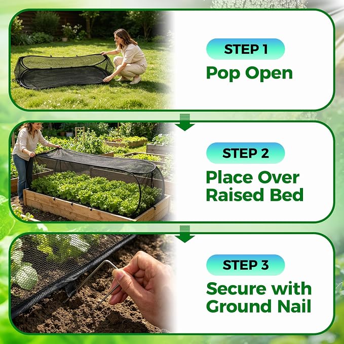BobbleT Garden Covers for Raised Beds, Pop Up Mesh Plant Cover with 30% Sunblock Shade Cloth, Outdoor Raised Garden Bed Netting for Seedlings & Vegetables, 8 Metal Stakes,45" x 22" x 16"