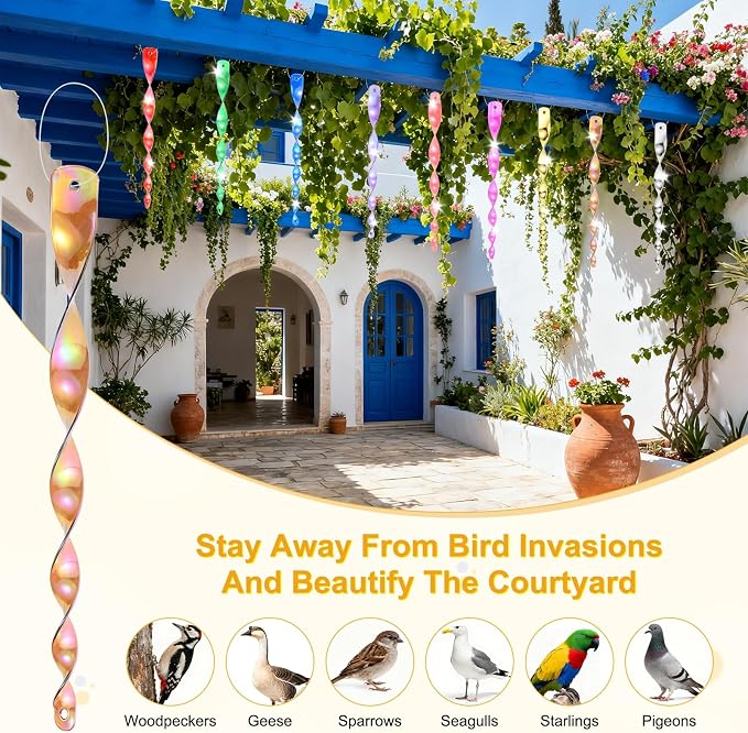 M METERXITY 16-Pack Bird Reflective Rods 11.5 Inch Spiral Bird Scare Rods Hanging Birds Deterrent Device for Yard/Patio/Garden/Farm/Decoration [Brown]