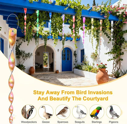 M METERXITY 16-Pack Bird Reflective Rods 11.5 Inch Spiral Bird Scare Rods Hanging Birds Deterrent Device for Yard/Patio/Garden/Farm/Decoration [Brown]