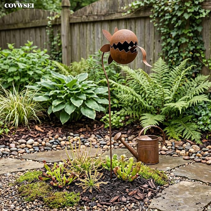 Garden Decor for Outside - Metal Venus Flytrap Garden Stakes Decorative, 31 Inch Metal Carnivorous Plants for Outdoors, Yard Art Garden Decorations for Outdoor Lawn Porch Pathway