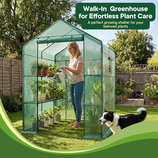OLIXIS Outdoor Greenhouse, Walk-in Greenhouse with 2 Tier 8 Plant Shelves, Durable PVC Cover, 56"x56"x77" Portable Greenhouses for Outdoor Garden, Patio, Porch, Backyard Green Houses, Green