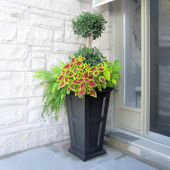 Mayne Fairfield 28-Inch Tall Planter – Self-Watering, Weather-Resistant Planter for Flowers – Durable Outdoor Design for Patio, Porch, or Entryway