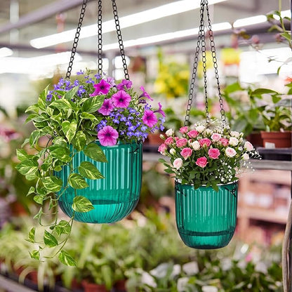Maxcheck 2 Pcs Self Watering Hanging Planters Indoor Gift 6.5'' 4.5'' Hanging Flower Pots Baskets Outdoor Emerald Self Watering Plant with 2 Hooks Drainage Holes for Home