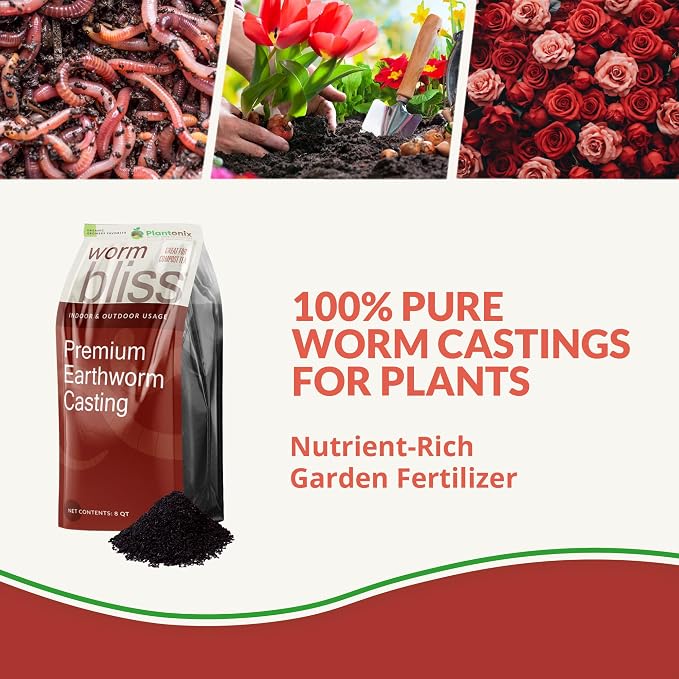 Worm Bliss (8 Qts) - Organic Worm Castings for Plants & Gardening - OMRI-Listed Earthworm Castings for Plants, Vegetables, Flowers, & Potting Soil - Organic Garden Fertilizer Rich in Nutrients