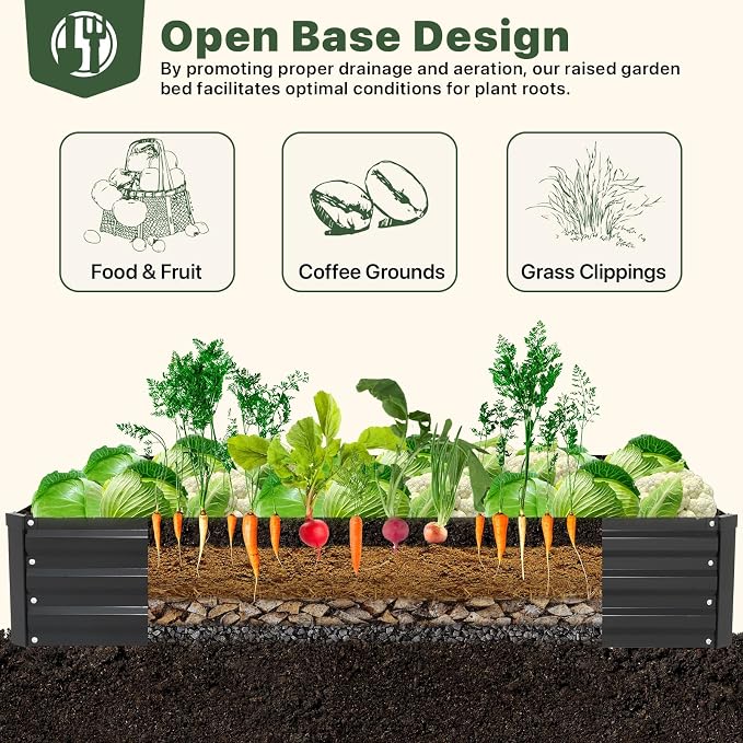 DTIG Galvanized Raised Garden Bed with Trellis, 6×3×1 FT 2 Pack Outdoor Garden Bed, Upgraded 4×3 Support, Black