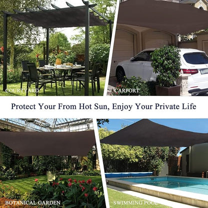 90% Outdoor Sun Shade Cloth, 10’ x 20’, Pergola, Deck, and Backyard Patio Sunshade with UV Protection, Heat Resistant HDPE Material, Reinforced Grommets (10x20 FT,Brown)