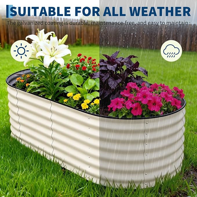 GarveeLife 6x3x2 ft Galvanized Raised Garden Bed - 24“ Tall Metal Planter Box for Vegetables, Flowers, Herbs, Rust-Resistant Outdoor Garden Box, Easy Assembly Raised Beds for Gardening, Beige