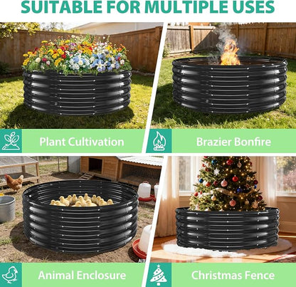 YSEJOMP 17" Tall 48" Diameter Round Raised Garden Bed Kits Outdoor Black | Heavy Duty,Rustproof,Durable & Stylish,1.5 FT Tall,4FT Planter Bed,0.8MM Thick Galvanized Metal Painted,with Gloves,Tool free