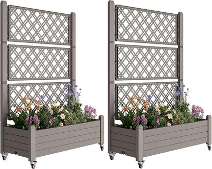 Fancyango Raised Garden Bed with Wheels 61.2" Hx2 - Gray | Resin Elevated Garden Planter Box with Trellis, Outdoor Planter Box for Veggies Herbs Patio Balcony Backyard