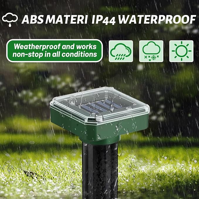 Mole Repellent Solar Powered 10 Pack, Ultrasonic Gopher Deterrent for Garden & Lawn, IP44 Waterproof Vole & Snake Repeller Outdoor, Sonic Spike Pest Control for Getting Rid of Groundhog, Skunk, Rodent