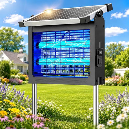 Zechuan Solar Bug Zapper Outdoor, Cordless Rechargeable Mosquito Killer | IP66 Waterproof Fly Zapper, 4500V Grid, Auto/Manual Mode, Cordless with Projection Light, Cord & Chain for Patio Camping RV