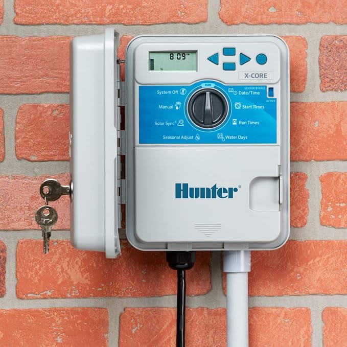 Hunter X-Core Sprinkler Timer, 6-Zone Indoor/Outdoor Sprinkler Controller | Indoor/outdoor 6-zone irrigation controller with seasonal adjustment, memory backup, manual controls, and no WiFi needed
