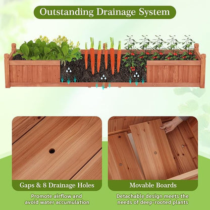 HAPPYGRILL Raised Garden Bed, Wood Elevated Flower Box with 8 Drain Holes, Liner, for Flowers, Vegetables, Herbs, Fruits, Outdoor Planter Box for Backyard, Garden, Lawn, 89" x 23.5" x 16"