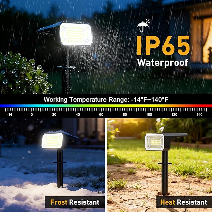 800 Lumens Solar Spot Lights Outdoor, 8 Pack Solar Landscape Lights with 100 LEDs Each, 4 Lighting Modes, IP65 Waterproof, 2-in-1 Solar Spotlights for Yard Garden Pathway Driveway(Cool White)