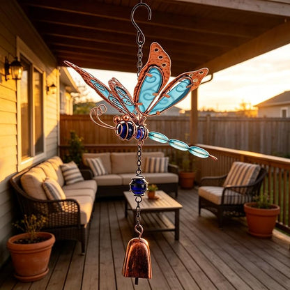 Dragonfly Wind Chimes, Garden Glass Bell Glow Wind Chimes for Home, Party, Festival Decor, Garden Decoration Indoor/Outdoor,Lifelike Dragonfly Deep Tone Style