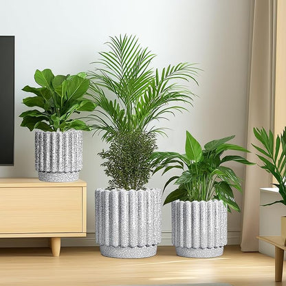 Ceramicfor Ceramic Flower Pot, 9.6 Inch, Black and White | Indoor Planter, Drainage Hole, Fluted Round Design, Large Planter Outdoor, Living Room Decor