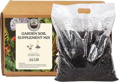 Garden Soil Supplement Mix, Potting Soil Outdoor Plants, Infused with Worm Castings & Vital Blend Activated Charcoal, All-Purpose Potting Soil for Vegetables and Plants, 25 lb Box