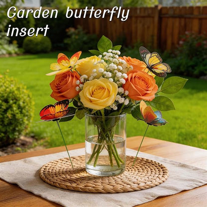 30PCS Yellow Butterfly Decor Fake Butterfly Stakes for Spring Garden Decor | 3D Waterproof Double Layer Butterfly Garden Stakes Artificial Butterflies for Flower Arrangements Outdoor Indoor Spring Decor