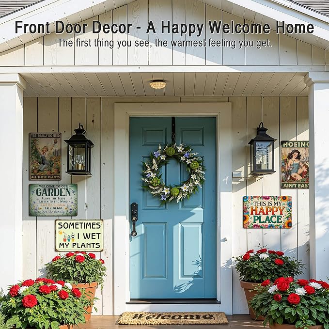 Funny Garden Wall Art Decor This Is My Happy Place Tin Sign | Gardening Gifts for Women Plant Lovers Garden Patio She Shed Fence Decor Metal Welcome Sign 12x8 Inch Weather-proof Aluminum