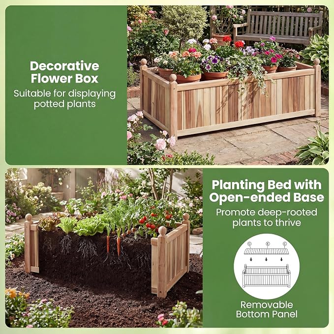 Giantex Acacia Wood Raised Garden Beds Set of 2, 44"x23"x16" Rectangular Planter Box w/Black Liner for Vegetable Flower Herb Fruit, Easy Assembly, Outdoor Planting Bed for Backyard, Garden, Lawn