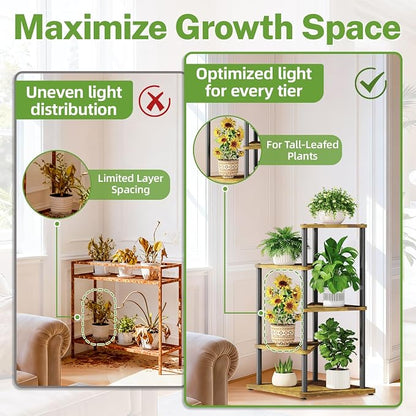 iDavosic.ly Tall Plant Stand Indoor for Large & Heavy Duty Planters, 4 Tier Corner Flower Shelf with Wooden Trays & Metal Frame, 33 Inch Orchid Rack for Living Room Balcony Porch, Black & Brown