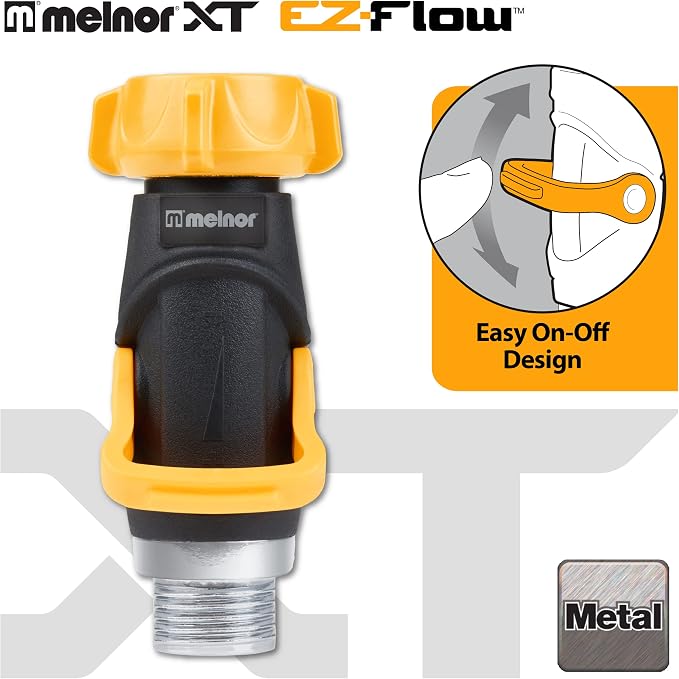 Melnor 65171AMZ Lever Flow Through Valve Connector Bundle, 1 Count (Pack of 1), Yellow, Black, Grey