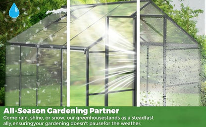 6x6FT Greenhouse for Outdoors, Polycarbonate Greenhouse with Quick Setup Structure and Roof Vent, Aluminum Large Walk-in Green House for Outside Garden Backyard, Charcoal Black