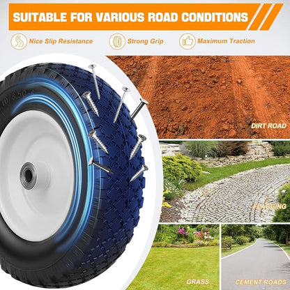 Yesker 4.10/3.50-6" Flat-Free Tires and Wheels, 12" Solid Wheelbarrow Tire with 5/8" Bearing 2.2" Centered Hub for Wheelbarrow, Garden Gorilla Cart, Hand Truck (2 Pack)