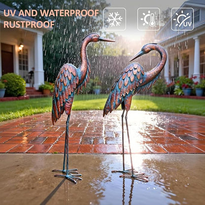 Kircust Outdoor Metal Heron Statues, Crane Sculptures for Garden Yard | Bronze 27.56" Tall, Set of 2 Heron Sculptures, Weatherproof, Patio Decor, Art