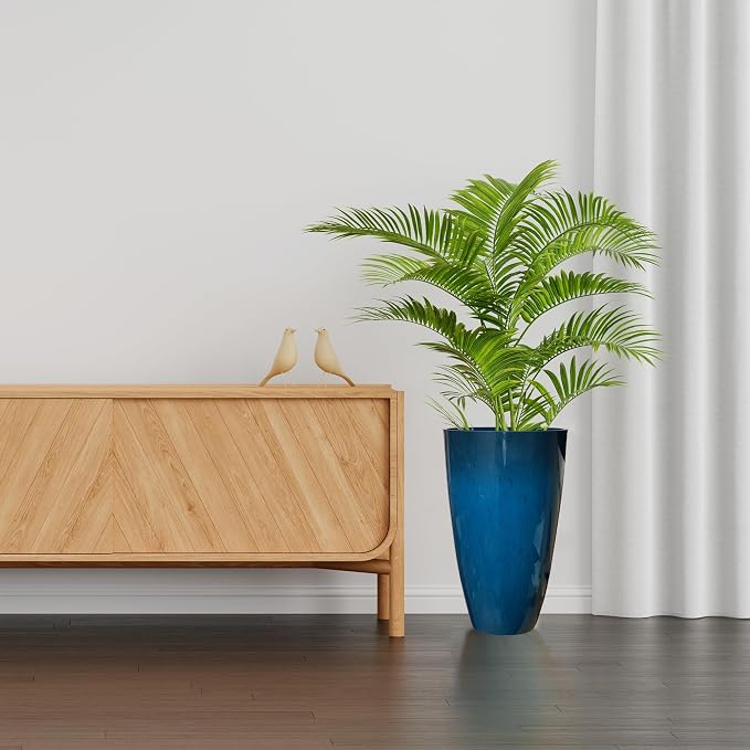 RUBBER BOND Plant Pots 2 Pack - Modern Indoor/Outdoor Planters for Home Decor - Weather-Resistant Large Flower Pots - Lightweight 21.26 Inches Tall Planters - Blue Glossy Round Pots for Plants