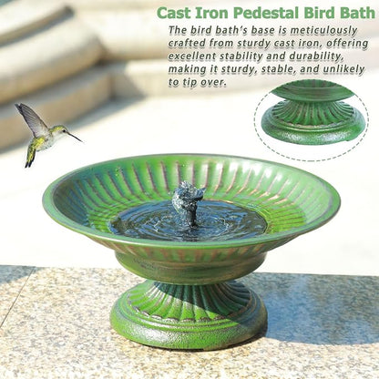 12.3" Solar Bird Bath Bowl,Cast Iron Pedestal Bird Bath with Solar Fountain | Solar Fountains for Bird Bath,Metal Bird Bath Bubbler for Garden, Patio & Yard.