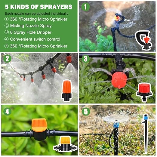 164FT Garden drip Irrigation System Kit: 299PCS Hose - Auto Garden Watering Irrigation System - with 5 Kinds of Sprayers 1/4" & 1/2" Fast-Lock Tubing - for Greenhouse, Yard, Lawn, Raised Bed