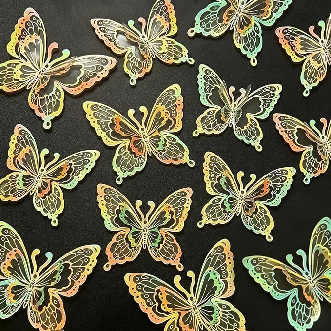 60 Pcs Butterfly Wall Decals - 3D Butterflies Removable Mural Wall Stickers for Home Room Bedroom Door Office Decorations (Gold)
