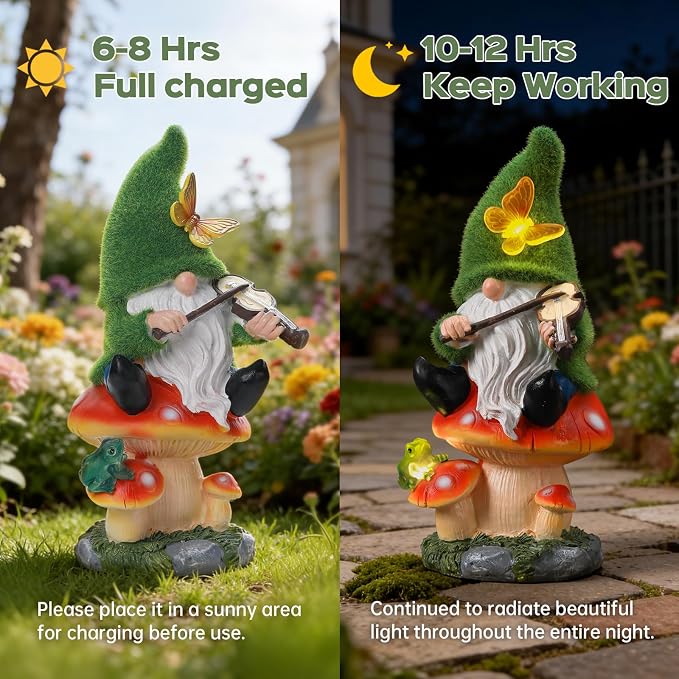 Solar Gnomes Garden Statue Decor for Mother's Father's Day,Gnome Figurines with LED Light for Garden Decorations for Patio Lawn Balcony Garden Housewarming Gifts for Women Mom Grandma