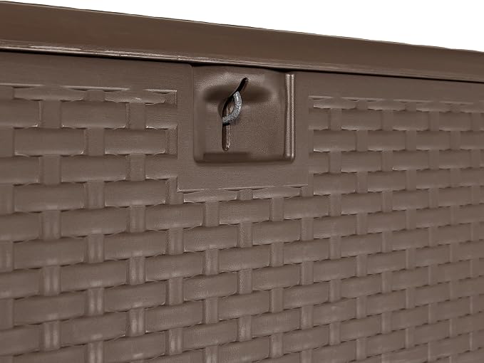 Amazon Basics Outdoor Storage Deck Box, Lockable, Weather-Resistant, 99 Gallon, Brown, for Patio Cushions, Gardening Tools, Pool Accessories