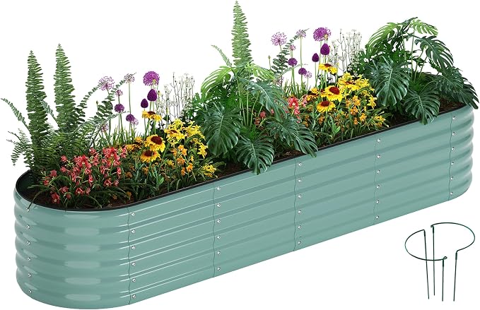 ZFHgarden Galvanized Metal Planter Raised Garden Bed Kit for Gardening Outdoor，8x2x1ft Planter Grow Garden Box Raised Flower Bed，Long Vegetable Clearance Herb Raised Garden Beds for Gardening