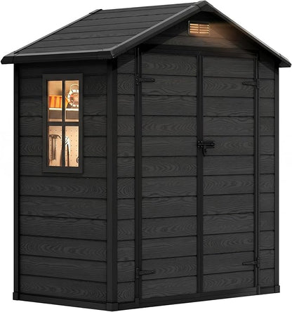DWVO 6x4 FT Outdoor Resin Storage Shed with Reinforced Floor, All-Weather Bike Storage Shed with Lockable Door, Window and Vent, Waterproof Plastic Tool Shed for Garden, Backyard, Patio, Lawn