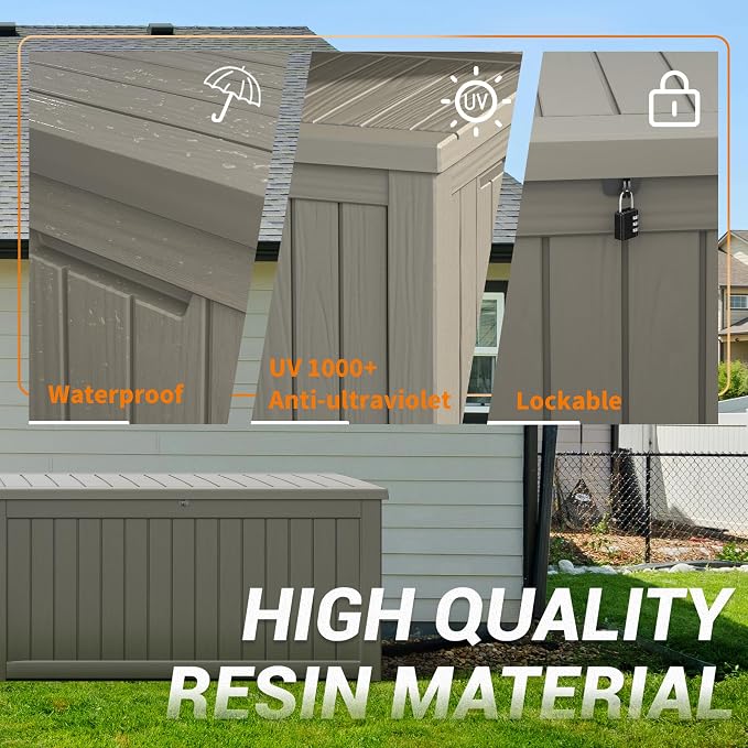 Outdoor Storage Box, 280 Gallon Resin Deck Boxes Outdoor Waterproof For Patio Furniture, Garden Tools, Pool Supplies, Lockable And UV Resistant (Striped Gray)
