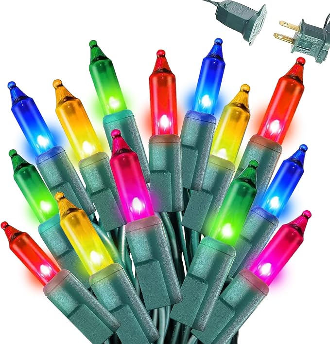Multicolor Christmas Lights Outdoor, 50FT 200 Count Incandescent Mini Christmas Lights Green Wire, Waterproof Fairy Lights, Connectable Xmas String Lights for Christmas Tree, Garland, Wedding Decor
