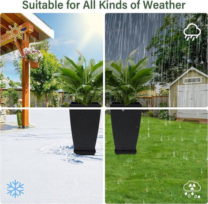 Neoaider Set of 2 Tall Planter, 21 inch Large Plastic Planter, Cement Gray | Ceramic-Look, Lightweight, Built-in Drain Hole, Saucers, Tall Outdoor Planter for Porch, Garden, Patio, Balcony