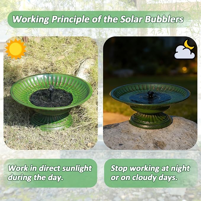 12.3" Solar Bird Bath Bowl,Cast Iron Pedestal Bird Bath with Solar Fountain | Solar Fountains for Bird Bath,Metal Bird Bath Bubbler for Garden, Patio & Yard.