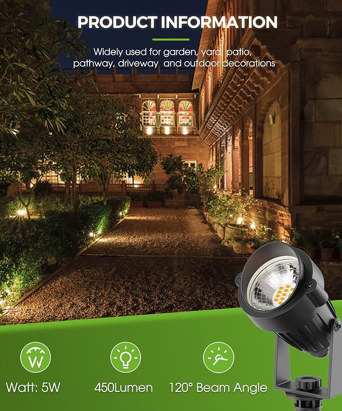 L LOHAS LED 5W Dusk to Dawn Outdoor Lighting, Auto On/Off 3000K Landscape Outdoor Spotlight, IP66 Waterproof Plug in Spot Lights for Yard, Garden, House, Pathway, Plant, UL Listed (6 Pack)
