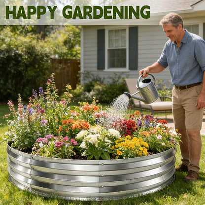 5FT Galvanized Raised Garden Bed,VivaGarden 60 Inch Durable Round Raised Bed Planters Outdoor, Metal Above Ground Flower Bed for Gardening